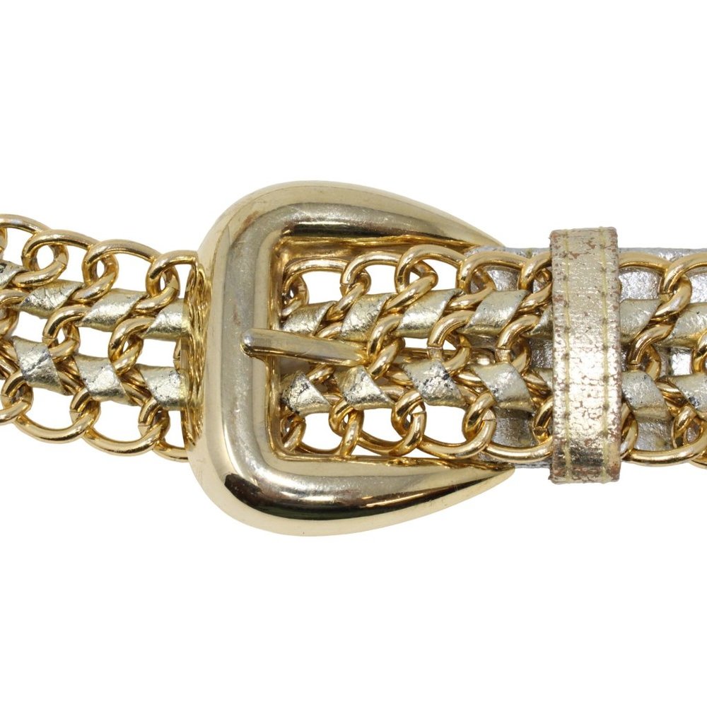 Retro Metallic Gold Silver Woven Mesh Chain Belt Braided Crochet Disco Hip Hop - Picture 3 of 4
